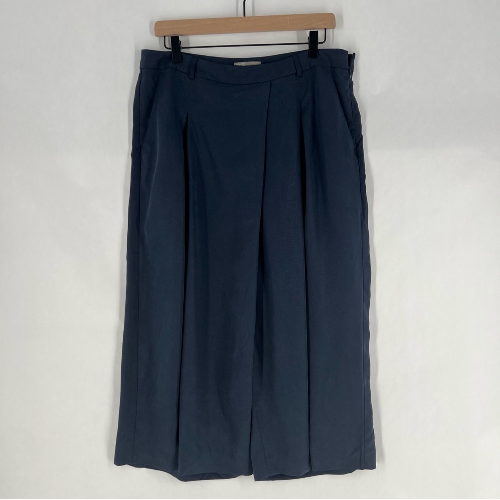 ASOS Navy Blue Lyocell High Rise Pleated Front‎ Side Zip Wide Leg Crop Pants 12